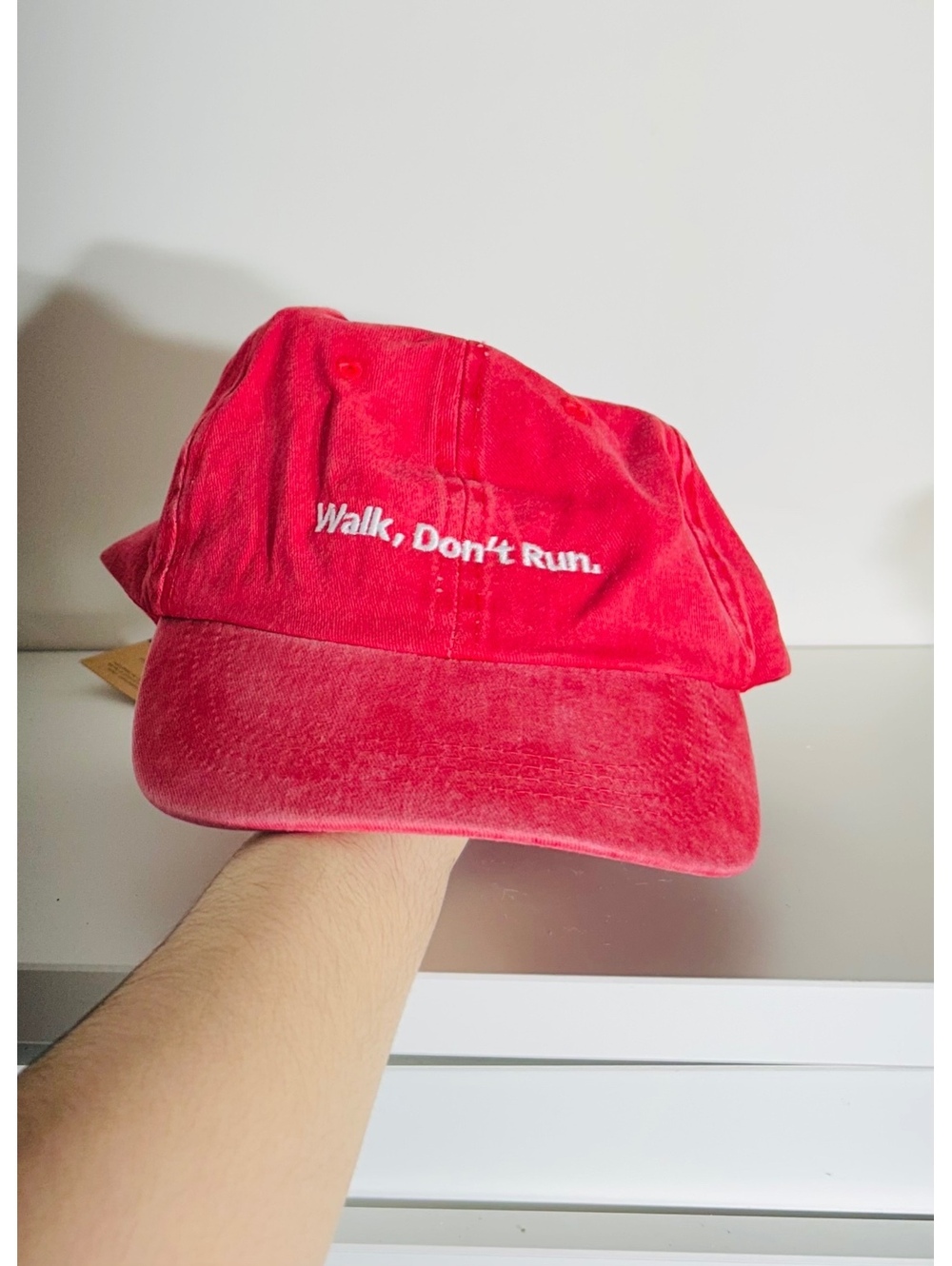 NWT Camper Walk Don't Run Distressed Red Baseball Cap Hat OS